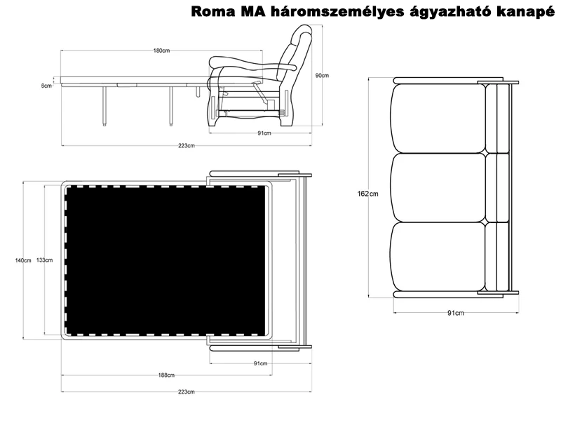 Róma MA háromszemélyes ágyazható kanapé - 37
